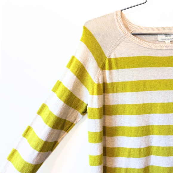 Yerse Basic Mustard Yellow Striped Organic Cotton Sweater Size S - Picture 4 of 8